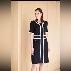 NEW Ming Wang Button Detail Contrast Trim White Black Dress Size S